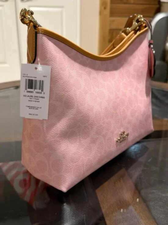 NWT Coach Gold/Powder Pink Laurel Shoulder Bag With Charms CEL12 - Picture 3 of 4